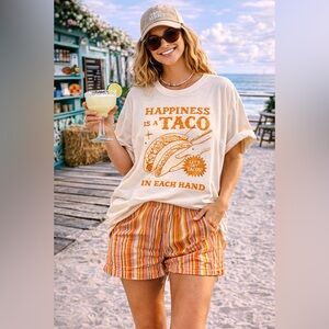 SUPER MRKT “Happiness Is A Taco In Each Hand” Graphic Tee~Cream/Orange~Size S/M